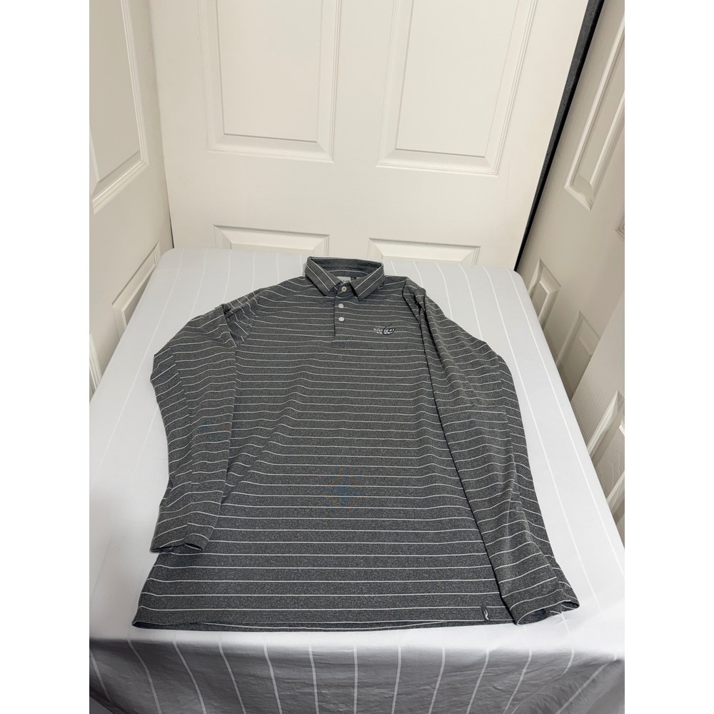 KJUS Mens Whisper Rock Golf Polo Shirt Long Sleeve Grey Striped UPF 50+ Size M